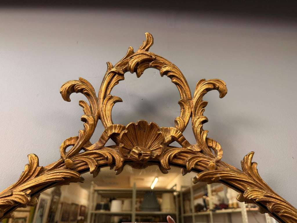Vintage Rococo Revival Gilt Oval Wall Mirror Louis XV Style