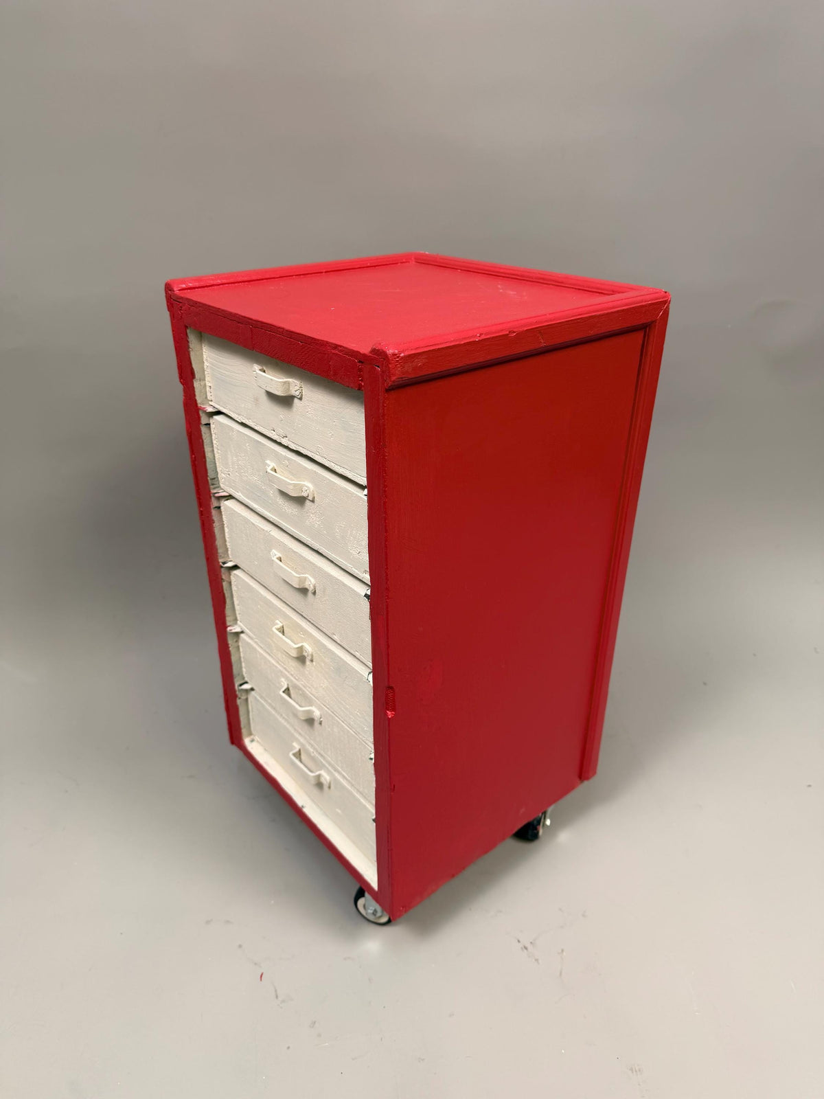 Vintage Wooden Rolling Drawer Cabinet, 6 Drawer Workshop Organizer, Rustic Storage Chest
