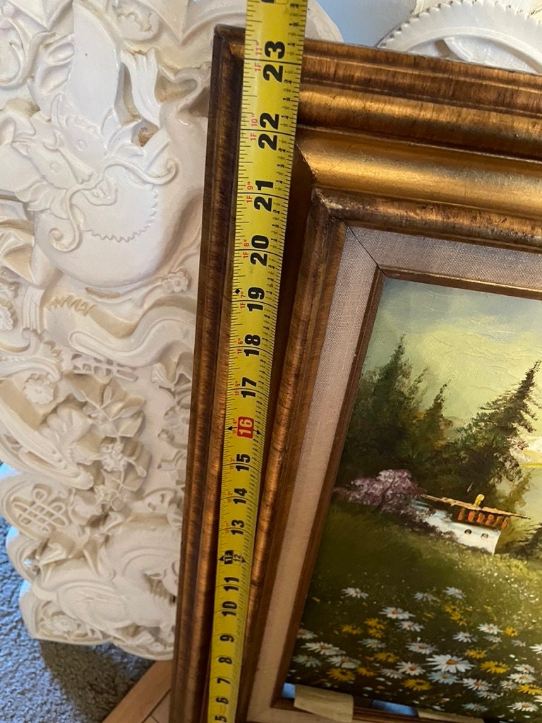 Vintage Nature Scene Oil Painting Wooden Framed Wall Art Colored Painting Landscape  23"19"