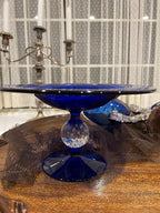 Antique Silver Salt Cellar Cobalt Blue Glass Insert Ornate Grape Design Rococo Centerpiece Victorian Dining Table Collectible Decoration