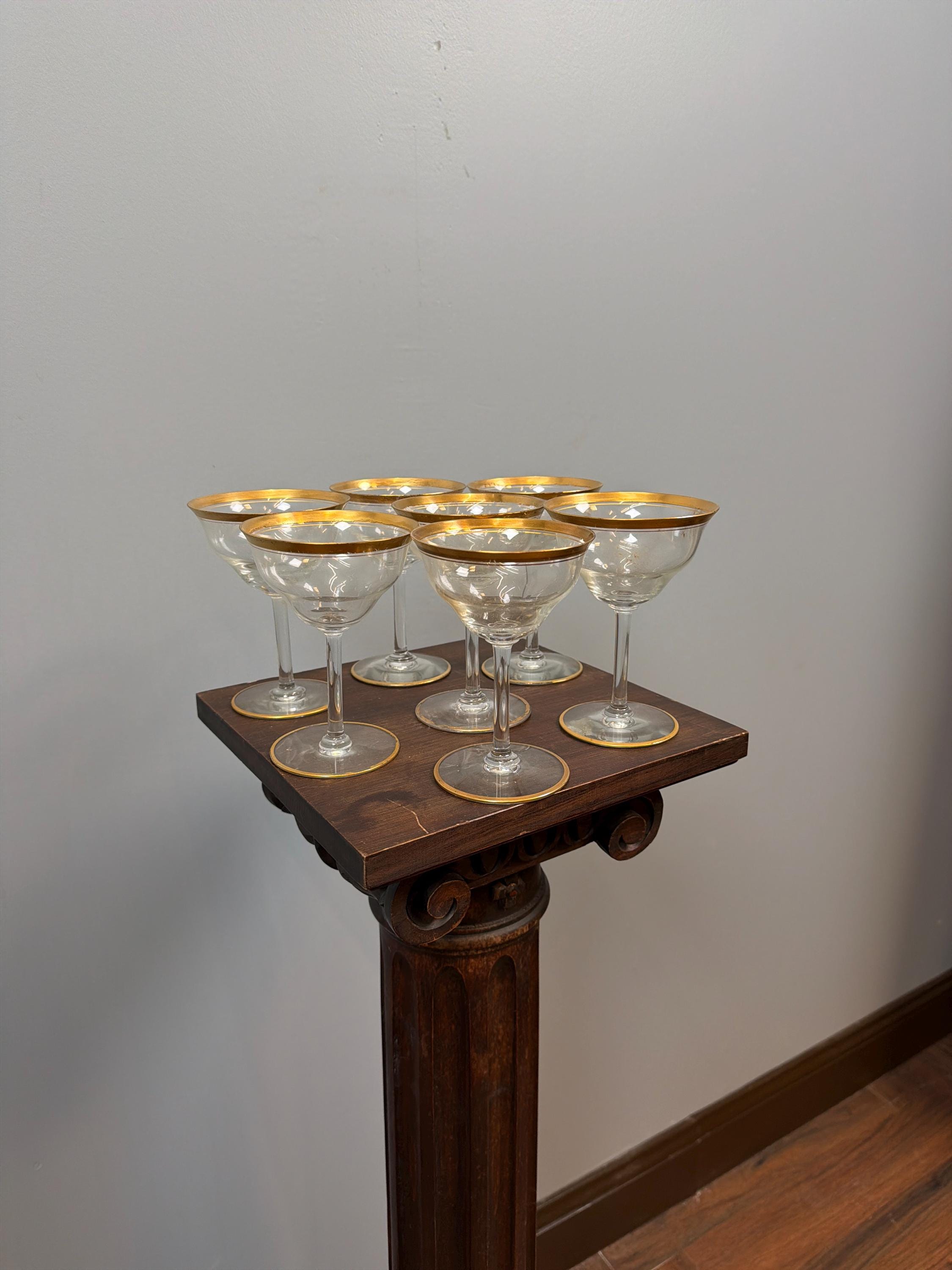 Vintage Gold Rim Coupe Glasses Set of 7 Clear Champagne Cocktail Glasses Elegant Barware