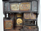 Antique Japanese Meiji Cabinet: Hand Carved Wood Birds, Floral Panels, Gilt Detail