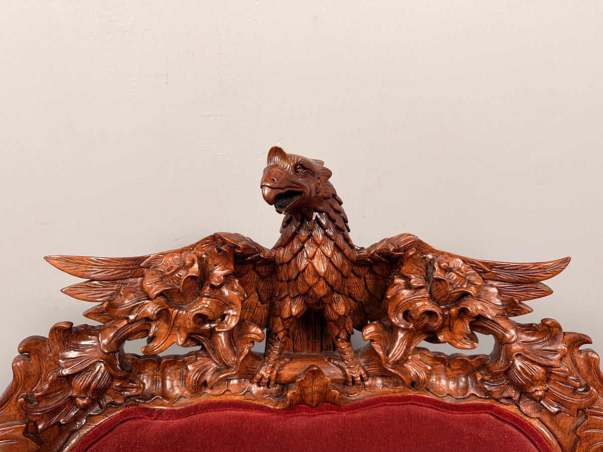 Vintage Carved Ornate Wood Eagle Crest Dining Chairs Renaissance Revival,  Set of 6 Chairs