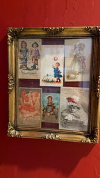 Antique Victorian Trade Card Display Gold Framed Advertising Ephemera Wall Art Child Lithographs