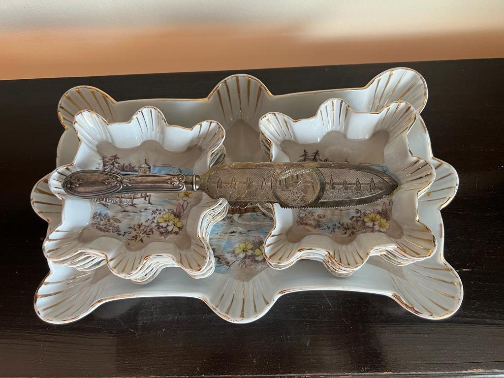 Antique BS M. Austria 11 Pcs Victorian Serving Ice Cream Set  1847 Rogers Bros Silver Knife