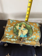 Antique Victorian Glove Box Lady Portrait Lithograph Floral Design Jewelry Storage Box 19th Century Collectible Jewelry Box Vanity Box