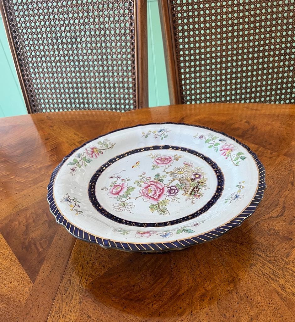 Collectible Antique Cake Plate Ironstone China Oriental Floral Platter Serving Dish Antique Hand Painted Round Plate Lunch Tableware Dish