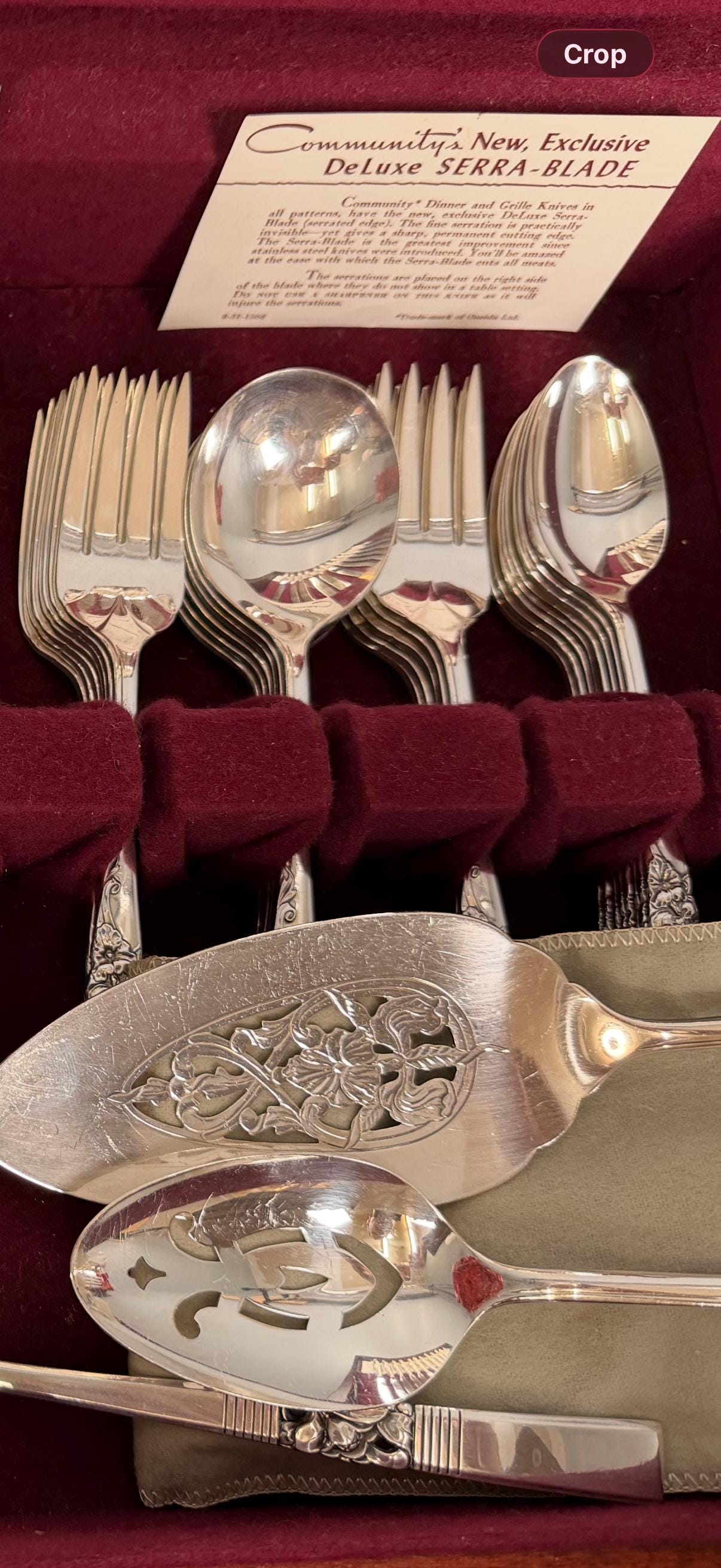 Vintage Community Plate White Orchid Silverplate Flatware Set in Original Wood Chest 76 Piece Floral Service