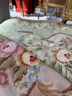 Oversized French Aubusson Style Needlepoint Rug, Floral Mansion Carpet, Shabby Chic Estate Decor