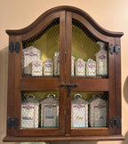 Antique Lusterware Spice Cabinet Set Complete Kitchen Canisters Farmhouse Wall Cabinet Chicken Wire 1920s 1930s