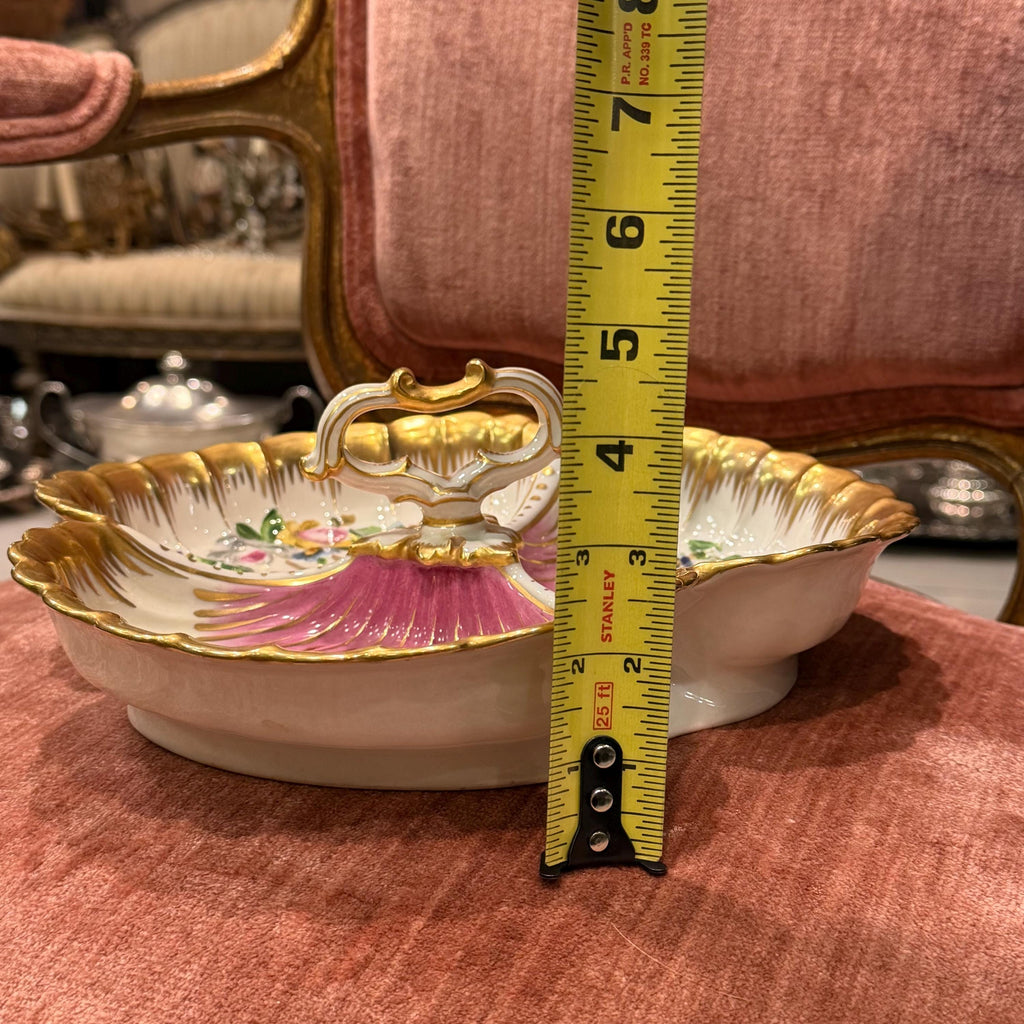 Antique German Hand-Painted Floral Gilt Porcelain Serving Dish, Rococo Candy Bowl