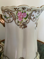 Antique Victorian Floral Hand Painted Porcelain  Pitcher Gold Gilt