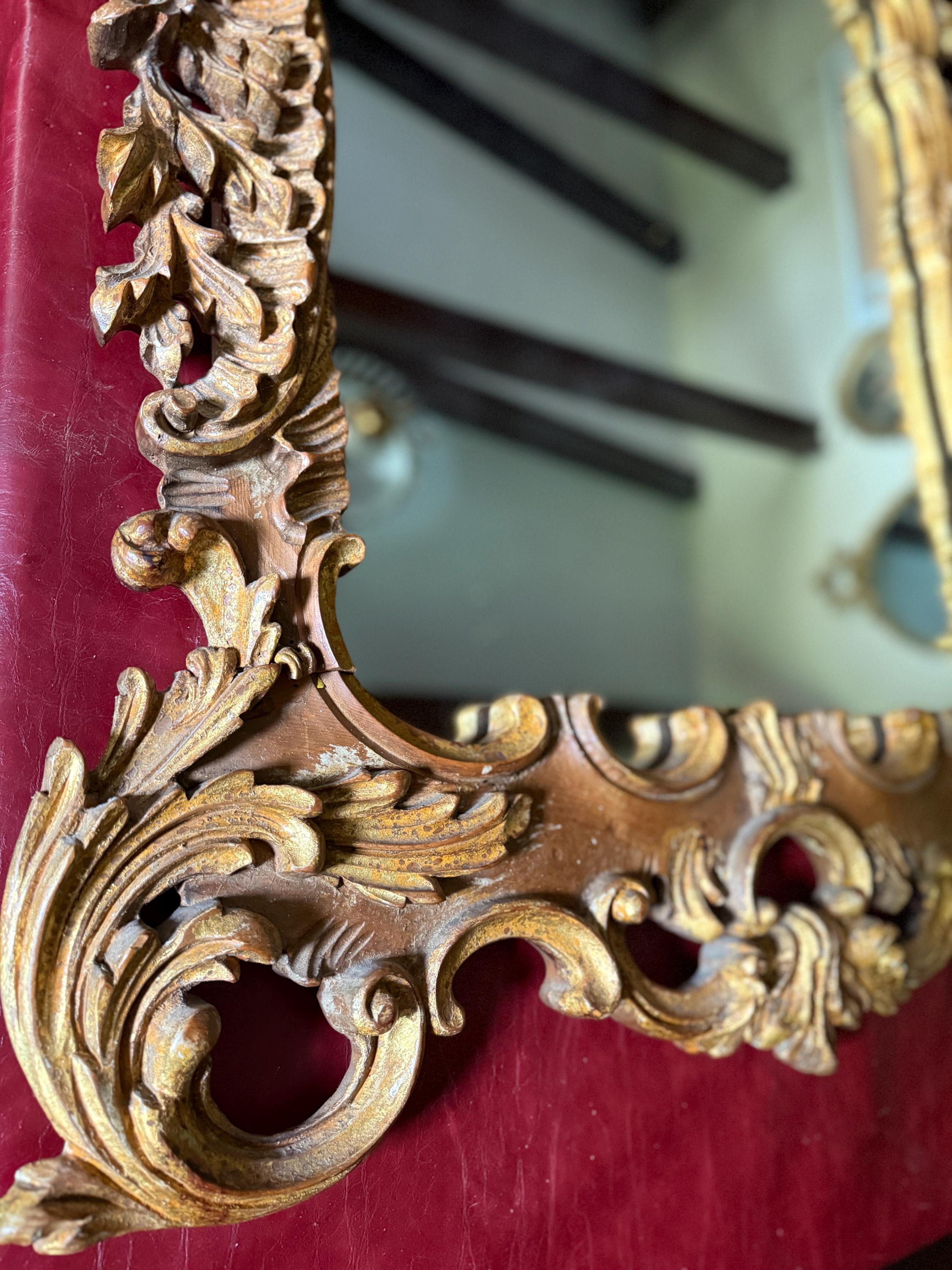 Antique Ornate Gilt Wall Mirror Rococo Baroque Gold Carved Wood Large Decorative Vintage Mirror Entryway Decor French Style Luxurious Mirror