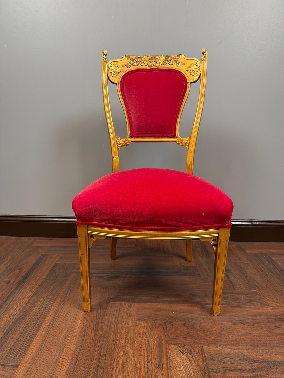 Vintage Louis XVI Giltwood Chair, Raspberry Pink Velvet Upholstery, French Neoclassical Boudoir Accent Chair
