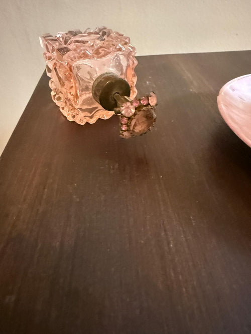 Antique Cup & Saucer Pink Glass Matching Perfume Bottle Hand-Painted Figure Porcelain Romantic Shelf Display Collectible cup saucer Bottle