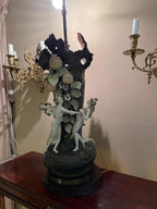 Art Nouveau German Porcelain Nymphs Figural Large Lamp
