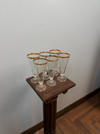 Vintage Gold Rim Champagne Flutes Set of 6 Clear Glass Tapered Mid Century Elegant Barware