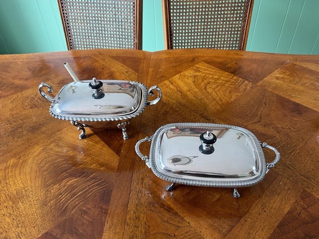 Vintage Silver Plate Serving Dishes Set Elegant Footed Covered Bowls Classic Ornate Handles Tableware Centerpiece Buffet Décoration Dining