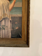 Antique Classical Oil Painting of a Woman with Roses | 19th Century Style Gilded Frame Wall Art Collectible Antique Artwork Home Decoration
