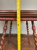 Antique English Barley Twist Side Table, Claw Foot Caster Accent Spiral Leg Table