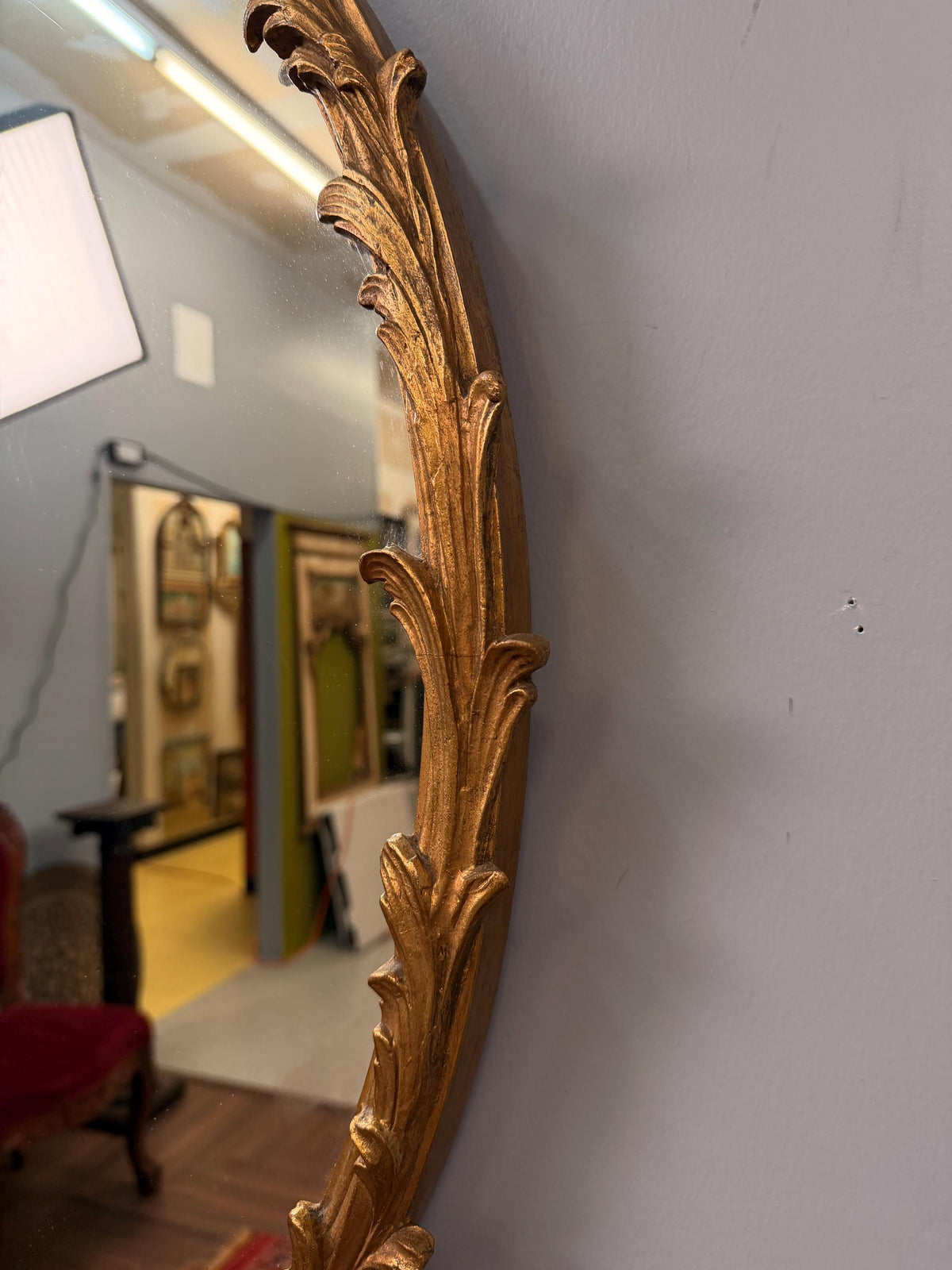 Vintage Rococo Revival Gilt Oval Wall Mirror Louis XV Style