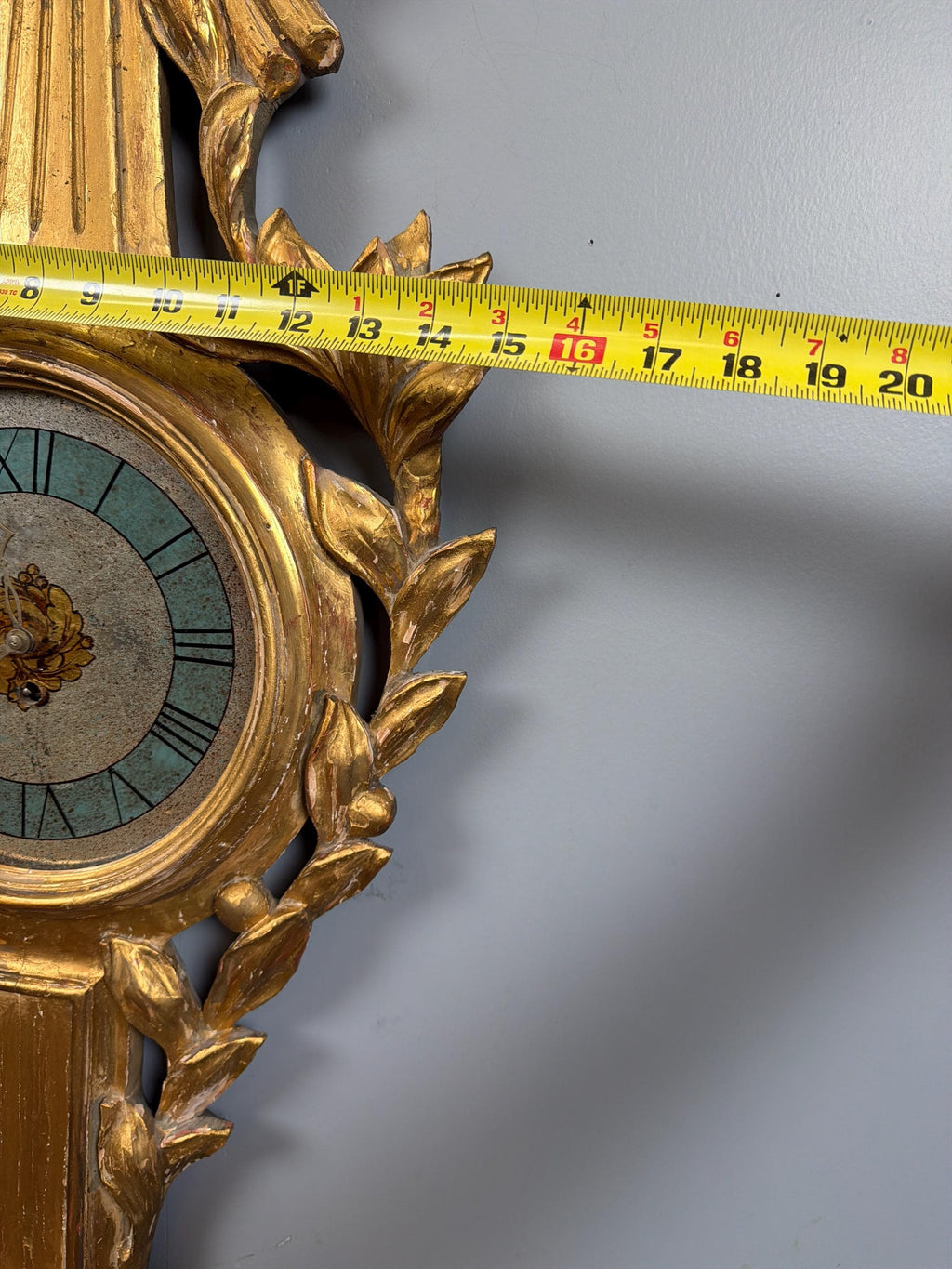 Antique French Giltwood Wall Clock, Carved Gold Leaf Lovebird Clock, Louis XVI Neoclassical Decor