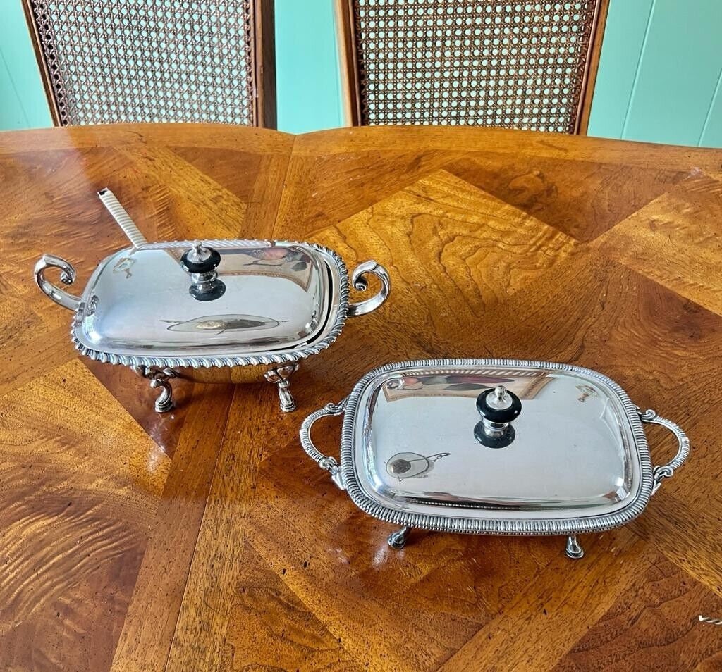 Vintage Silver Plate Serving Dishes Set Elegant Footed Covered Bowls Classic Ornate Handles Tableware Centerpiece Buffet Décoration Dining