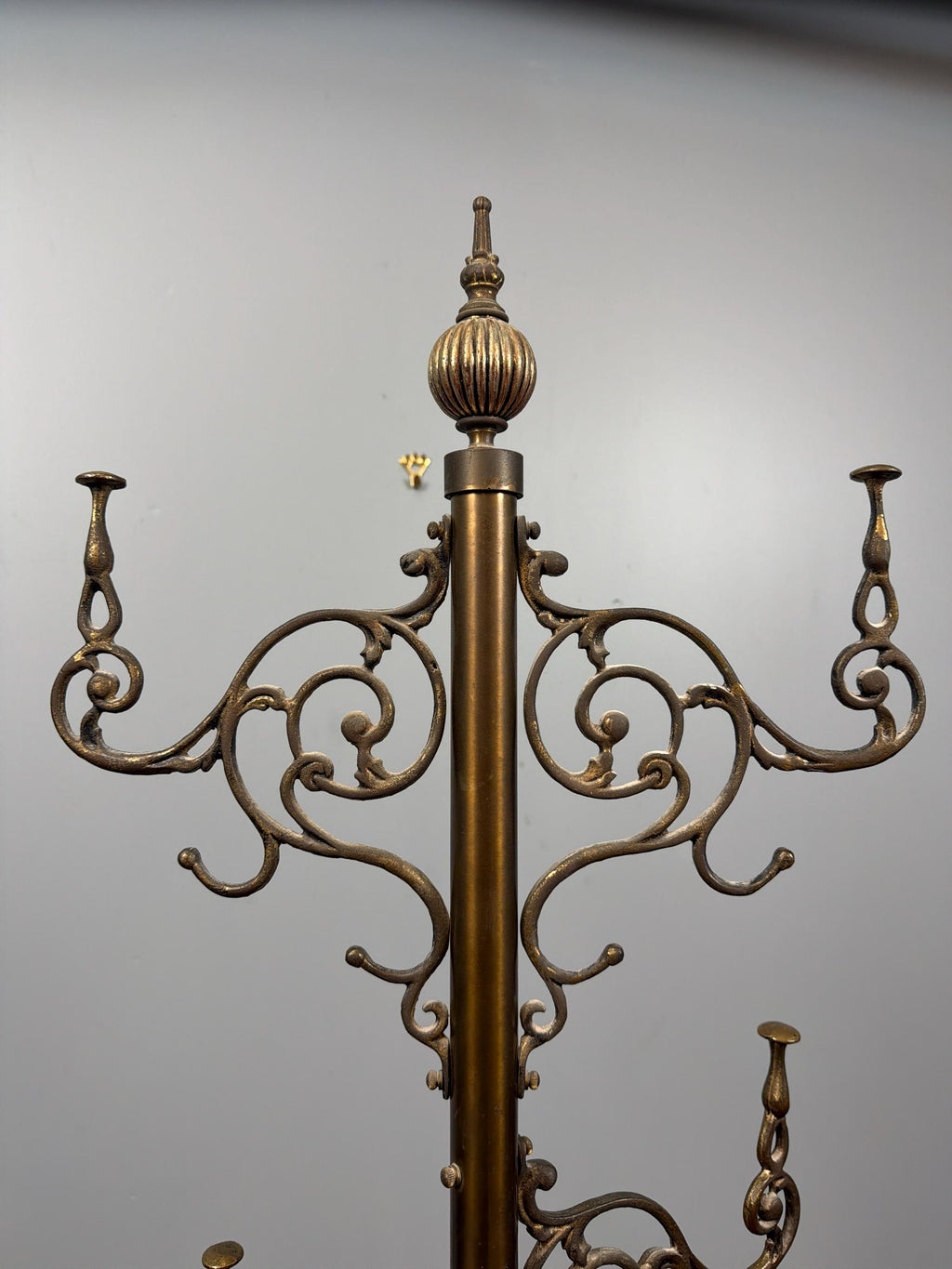 Antique Brass Rococo Revival Coat Stand | Ornate Victorian Entry Hall Tree
