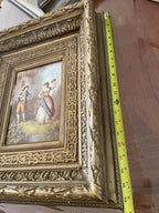 Antique Hand-Painted Romantic Scene Ornate Gold Gilt Frame 19th Century Wall Art Original Artwork Antique European Style Collectible Art
