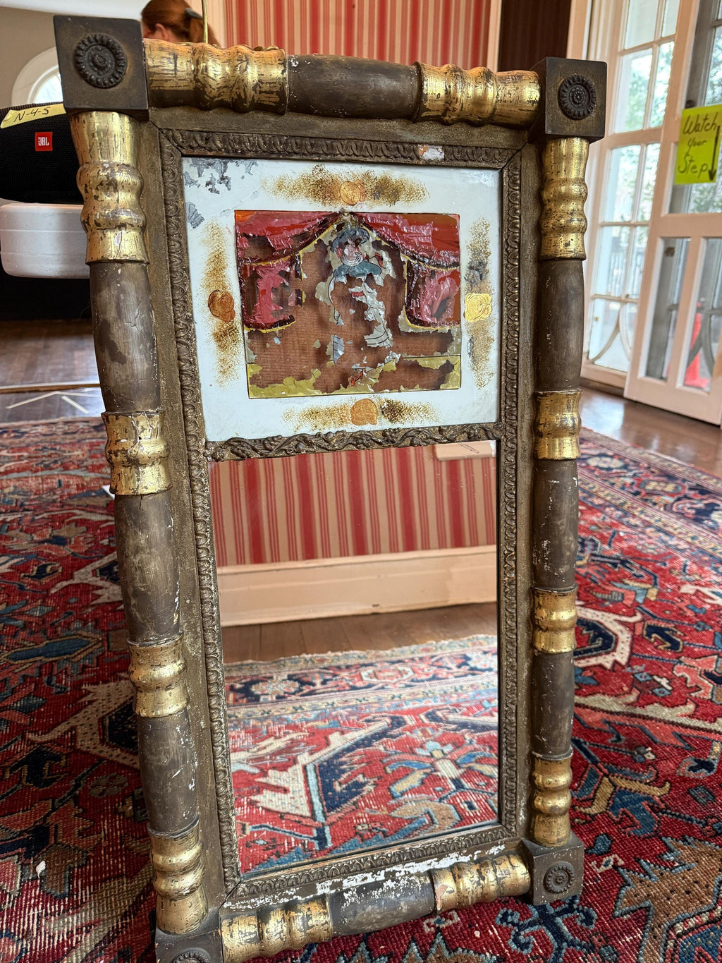 Antique Federal Gilded Trumeau Mirror 19th Century Wood & Gold Leaf Wall Mirror Eglomise Panel Collectible Mirror Luxurious Home Decoration