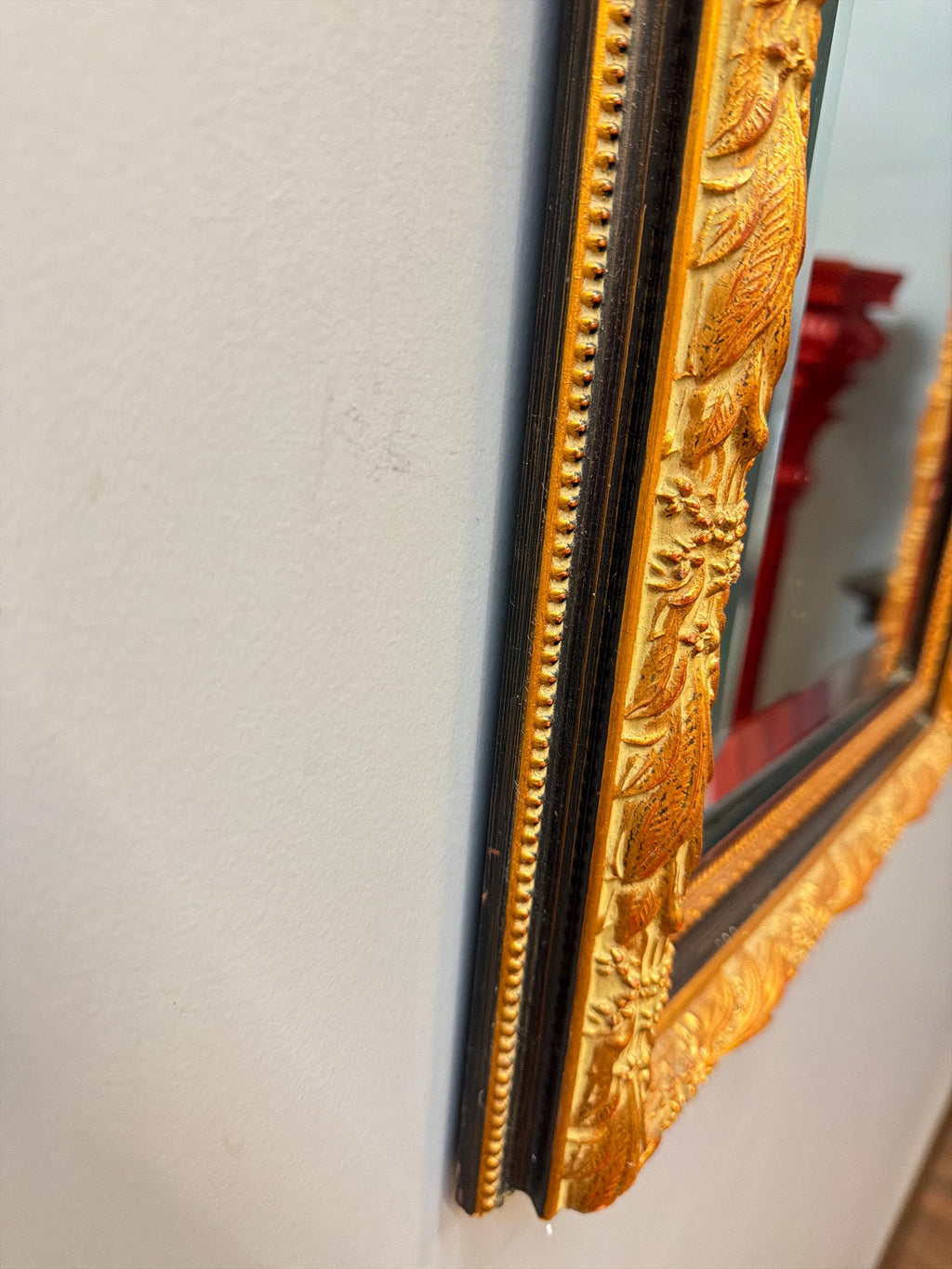 Antique Gilt Wood Mirror with Venetian Scene Painting, Ornate Gold Frame