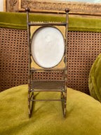 Antique Miniature Bronze Rocking Chair Portrait Enamel Backrest Ornate Victorian Display Chair Rare Collectible Home Decoration Piece