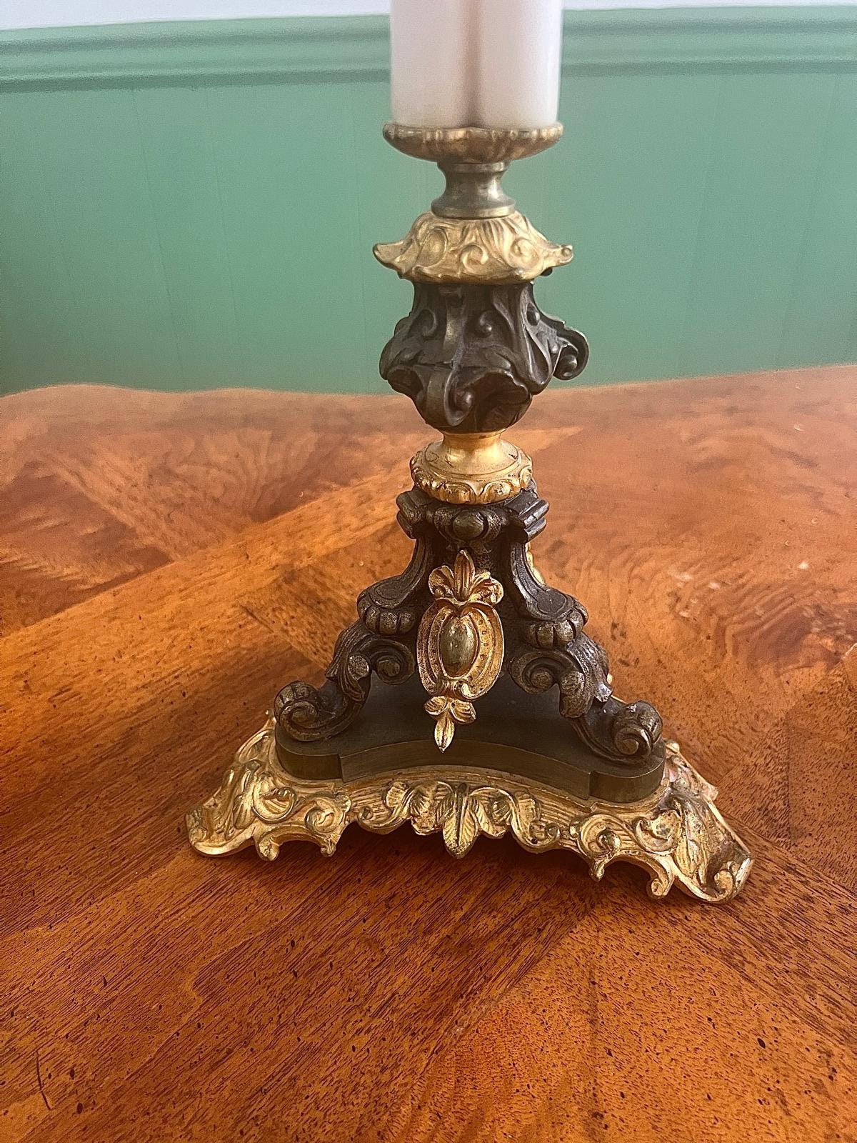 Pair of Empire Style Gilt-and Patinated-Bronze Candelabra 4 Arms