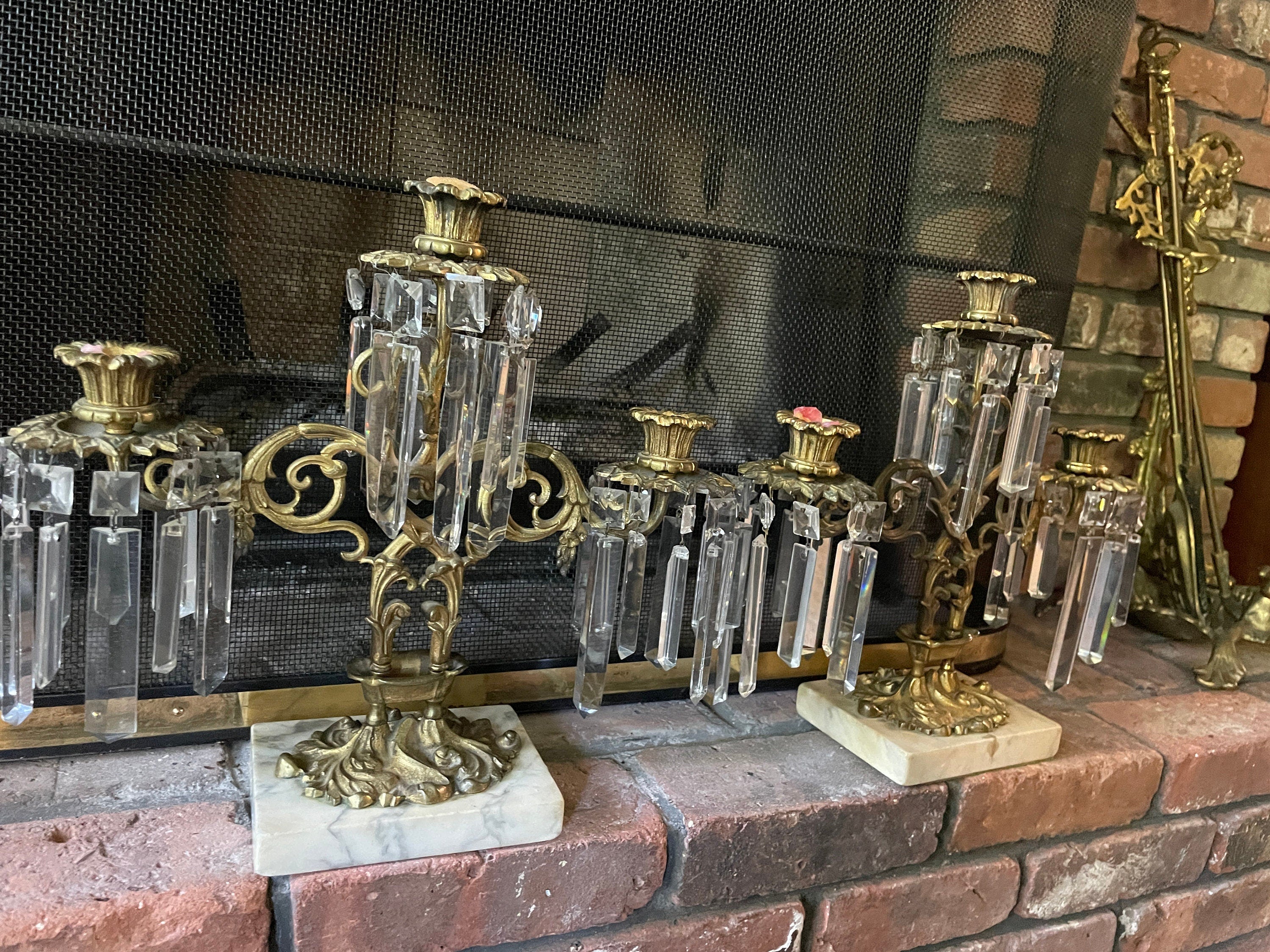 Pair of Antique French Empire Gilt Bronze Crystal Candelabras Elegant 6 Arm Candlesticks Stunning Mantel Decor Circa 1850 Rare Find Elegance