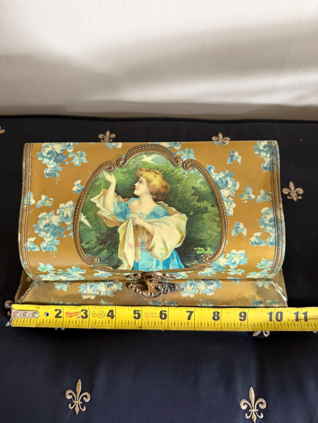 Antique Victorian Glove Box Lady Portrait Lithograph Floral Design Jewelry Storage Box 19th Century Collectible Jewelry Box Vanity Box
