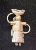 Vintage Mexican Sterling Silver Figural Woman Brooch, CHE Mexico 925 Folk Art Pin