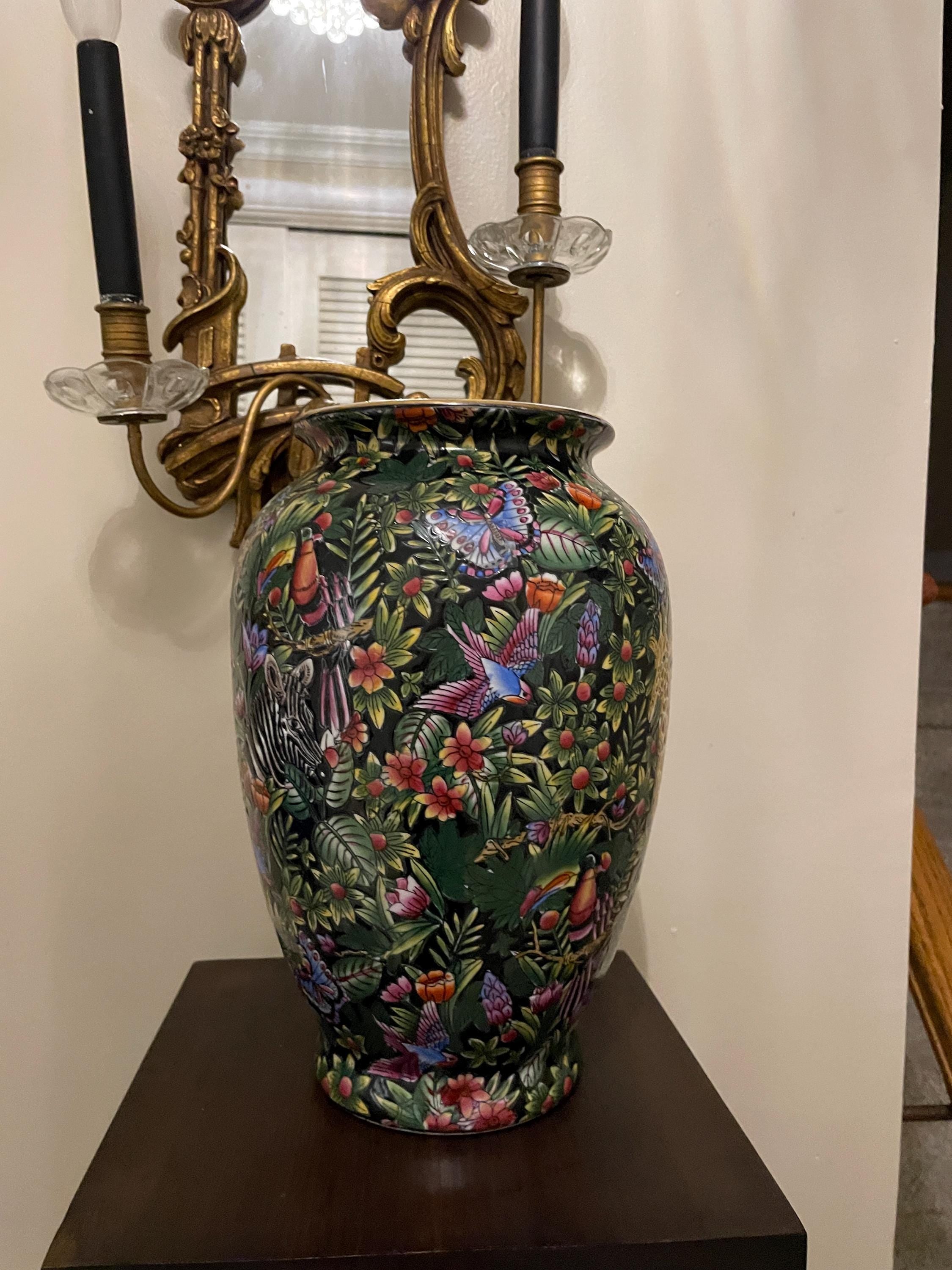 Hand-Painted Zebra Art Wildlife Vase Set Same Artist Colorful Floral Animal Motifs Perfect Home Décor Pair Unique Handcrafted Collection
