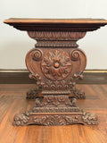 Antique Carved Wood Pedestal Table, Black Marble Top, Victorian Accent Piece