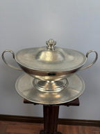 Vintage French Silver Plate Tureen With Underplate, Double Handle Serving Dish