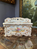 Romantic Rococo Porcelain Inkstand Pastoral Scene Gold Trimmed Antique Desk Decoration Floral Detail Hand Painted Desktop Collectible