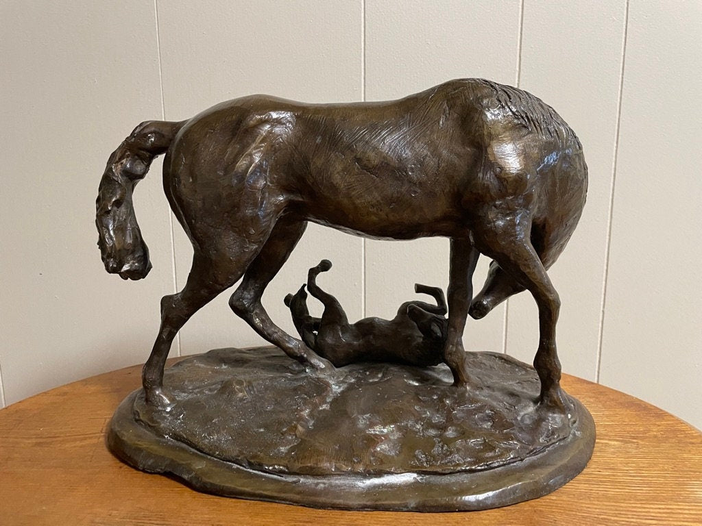 Bronze Horse Sculpture Vintage Animal Figurine Western Art Decorative Equestrian Statue Rustic Cabin Decorative Large Heavy Collectible