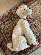 Vintage White Dog Statue Mid Century Hand Painted Ceramic J Schwart Signed Porcelain Poodle Dog Ceramic Statue with Brown Collar DFigurine