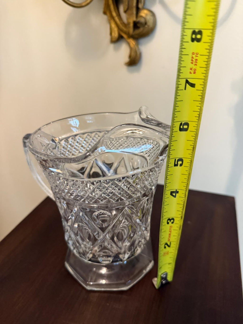 Vintage Clear Pressed Glass Drinkware Set with Mini Pitcher, Elegant Cut Glass Look Set of 8 Goblets & Small Jug Footed Glasses