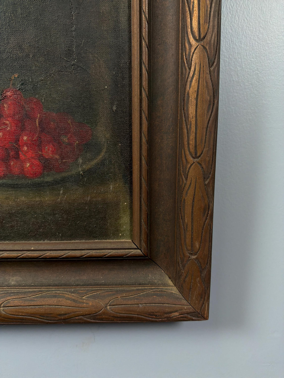 Vintage Oil Painting Still Life, Fruit Bowl Artwork, Classical Dark Background, Framed Traditional Wall Art