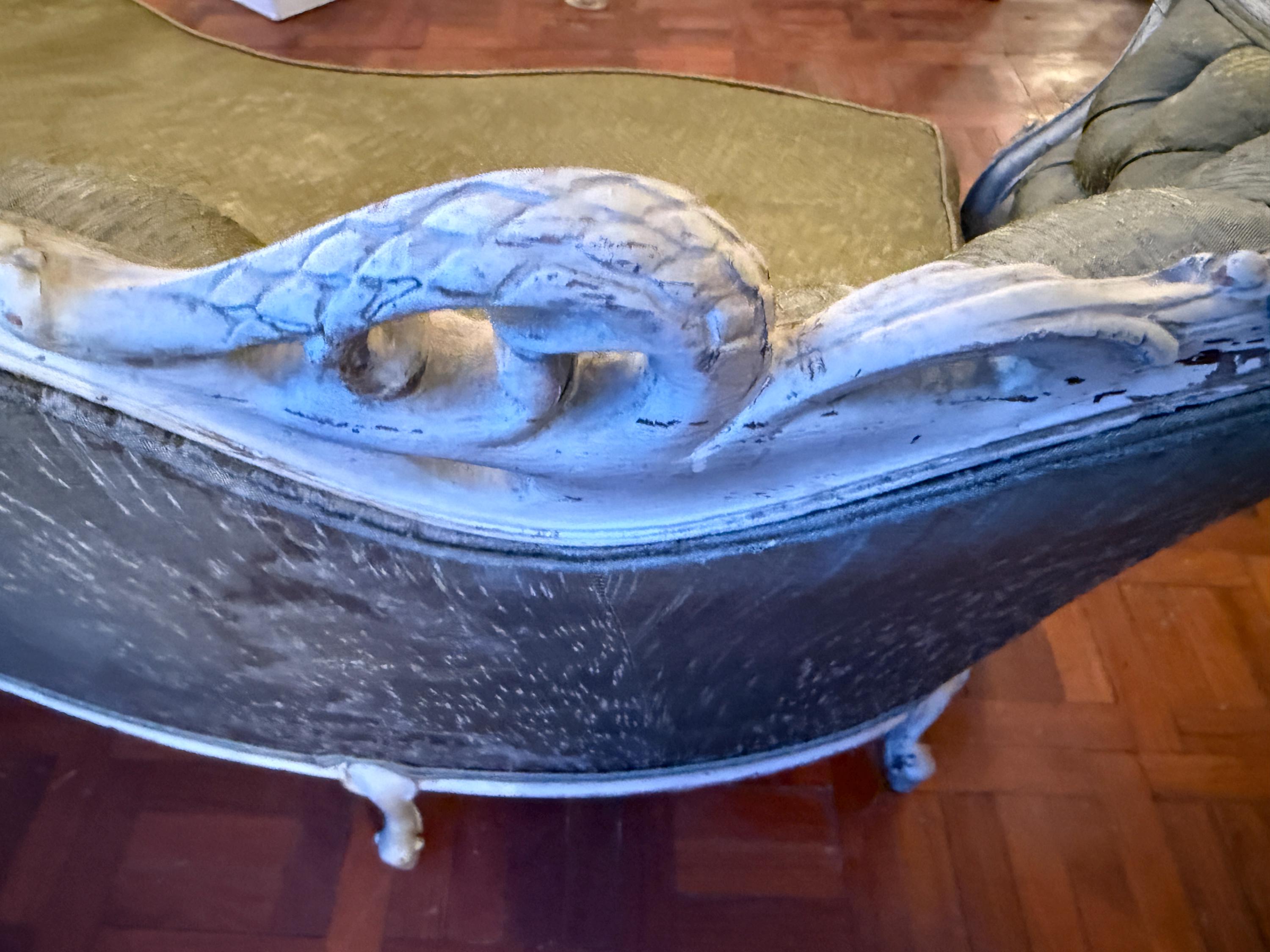 Antique French Louis XV Style Tufted Canapé  Antique French Sofa Ornate Carved Frame Reupholstery Louis XV Style Circa 1900s Luxurious Sofa