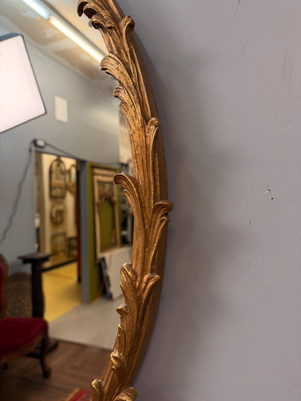 Vintage French Rococo Oval Wall Mirror, Revival Gilt Wood Ornate Louis XV Style