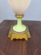 Antique French Porcelain Ormolu Lidded Urn Vase, Cherub Putti Painted Decorative Vase