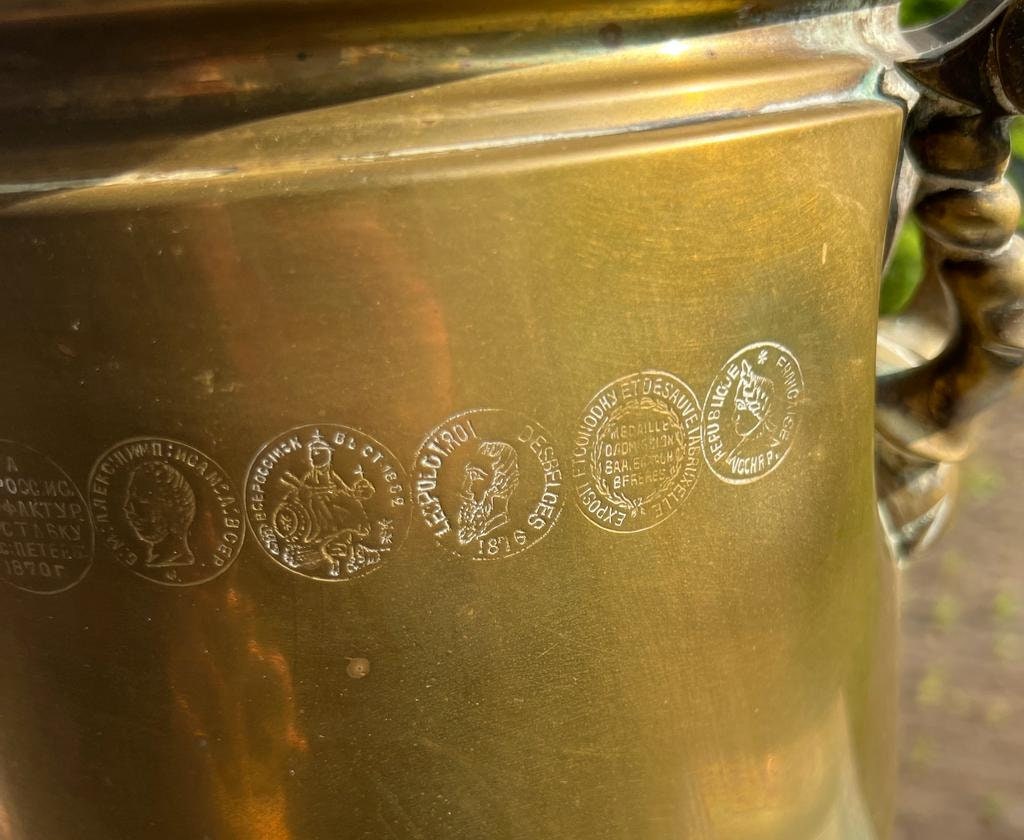 Antique Russian Brass Samovar Tula Imperial Stamps Ornate Faucet Tea Urn Czarist Era Collectible Kitchen Decoration Vintage Russian Teapot