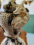 Baroque Porcelain Table Lamps Pair Ornate Cherub Motif Black White Gold Embellished Romantic Rococo Style Sculptural Lighting Decoration