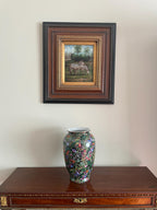 Vintage Matching Hand-Painted Vase Framed Oil Painting Set Zebra Art Wildlife Vase Set Same Artist Wall Art Wood Frame Floral Animal Motifs